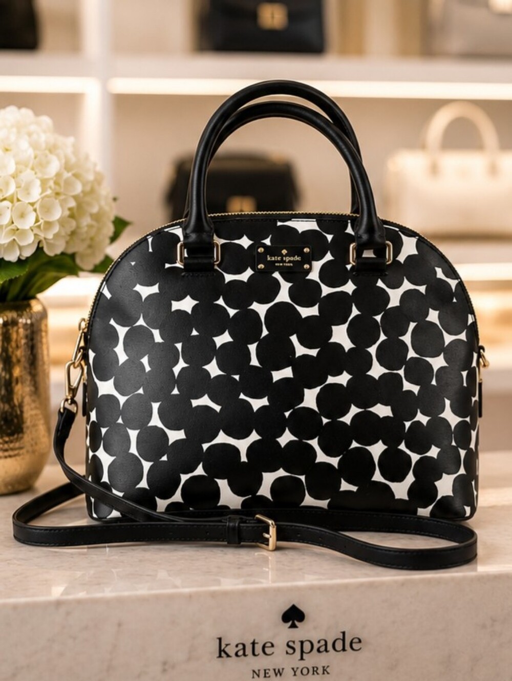 Kate Spade Grove Street Carli Splodge Dot Black and White Dome Satchel